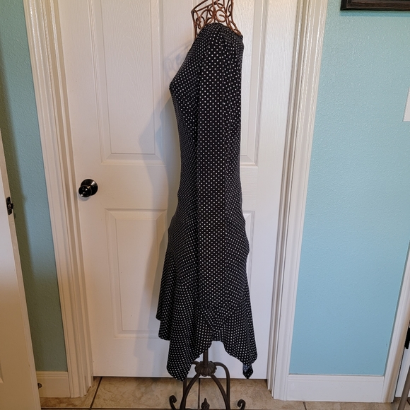 Michael Kors Black with White Polka Dot Dress with Shark-bite Hem Women's Size M - Picture 7 of 15